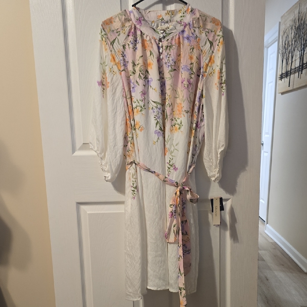 52seven White Dress with Floral Accents